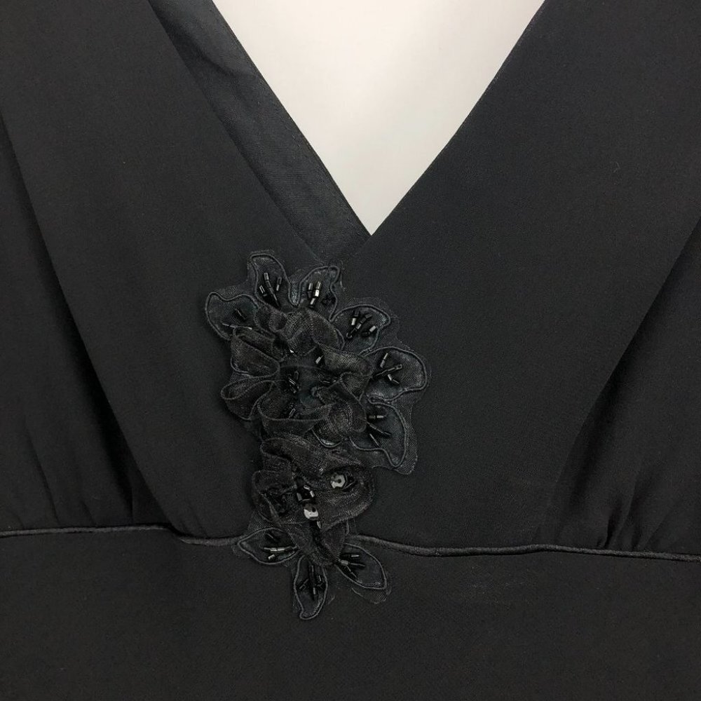 Lori Ann Montreal Vintage Black sleeveless tiered midi dress sequin broach 8 - Picture 10 of 16